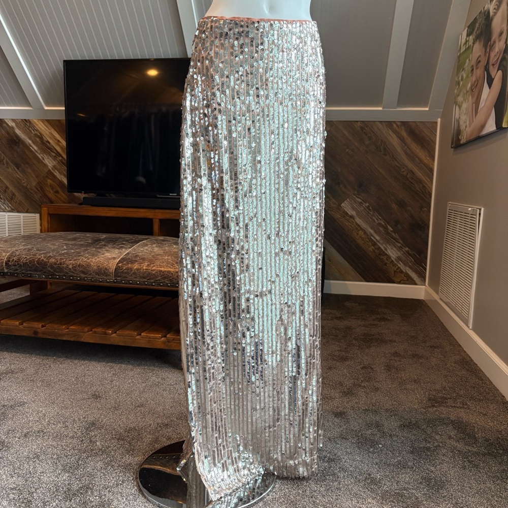 Free People Sequin Maxi Skirt Rose Gold